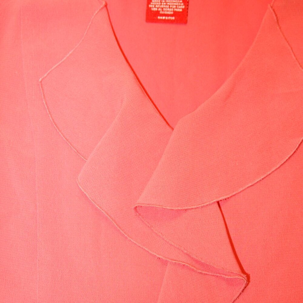 Oscar de la Renta Sz 6 Pink Cream V Neck Ruffle Side Zipper Blouse - Picture 6 of 7